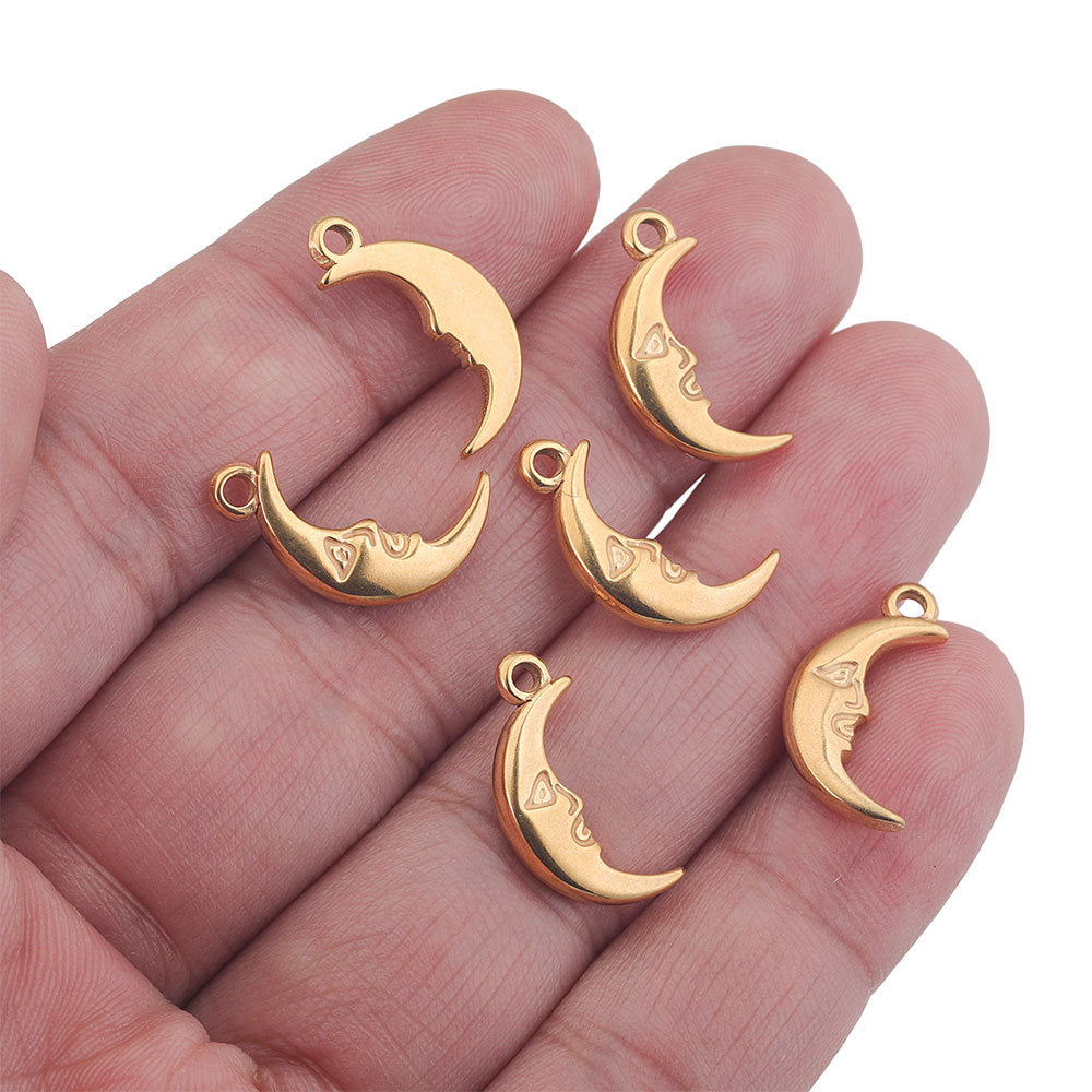 10PCS Whimsical Smile Sun Moon Pendant - Stainless Steel Casting, DIY Accessory for Handmade Necklaces
