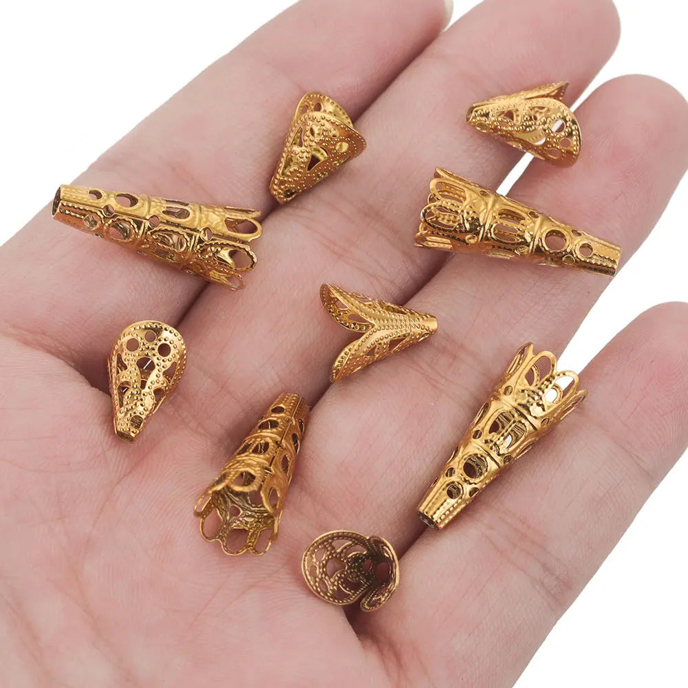 10PCS Stainless Steel Flower Bead End Caps & Washers | Retro Funnel-Shaped Gaskets, DIY Jewelry Supplies for Necklaces & Bracelets