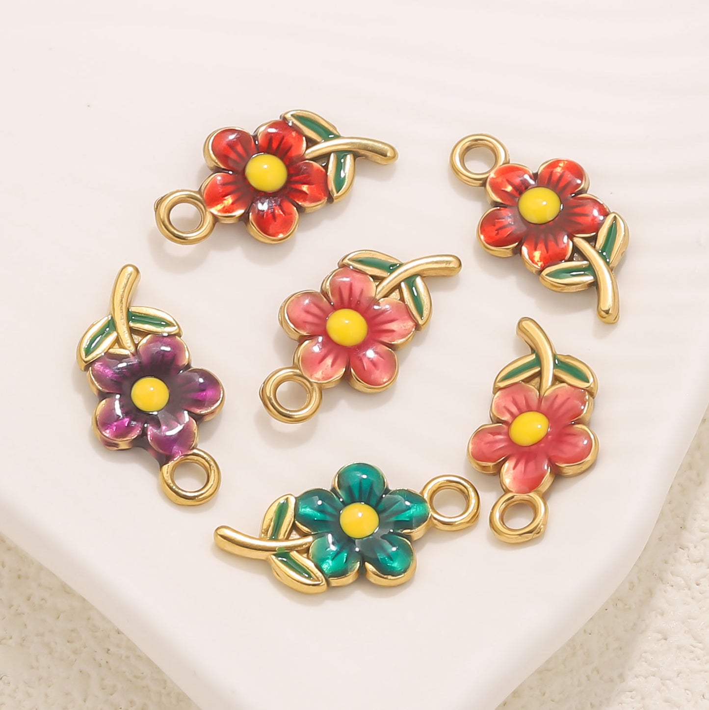 Stainless Steel Cute Flower Charms | Double-Sided Enamel Pendants, DIY Accessories for Bracelets, Necklaces & Earrings