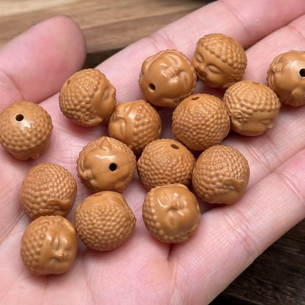 13x14mm Monkey Head Walnut Carved Baby Buddha Beads | Loose Beads for Jewelry Making, Bracelet Necklace Craft Supplies
