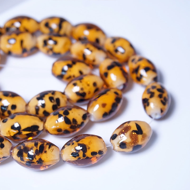 2PCS 11*16mm Handmade Leopard Print Glass Beads – Animal Print Jewelry Making Beads