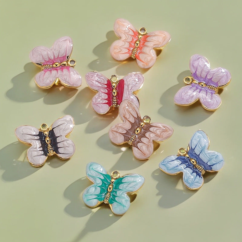 Stainless Steel Cartoon Butterfly Pendants | Enamel Coating & Vacuum Gold-Plated, DIY Accessories for Bags & Handmade Jewelry
