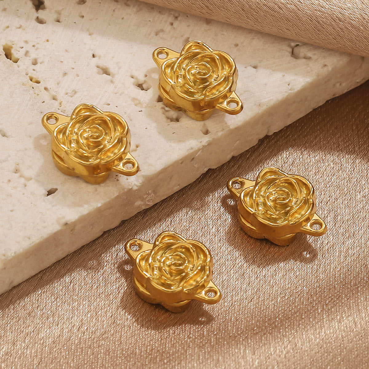 Rose Magnetic Clasps | Stainless Steel Vacuum Gold-Plated | Closure Parts for Jewelry Making