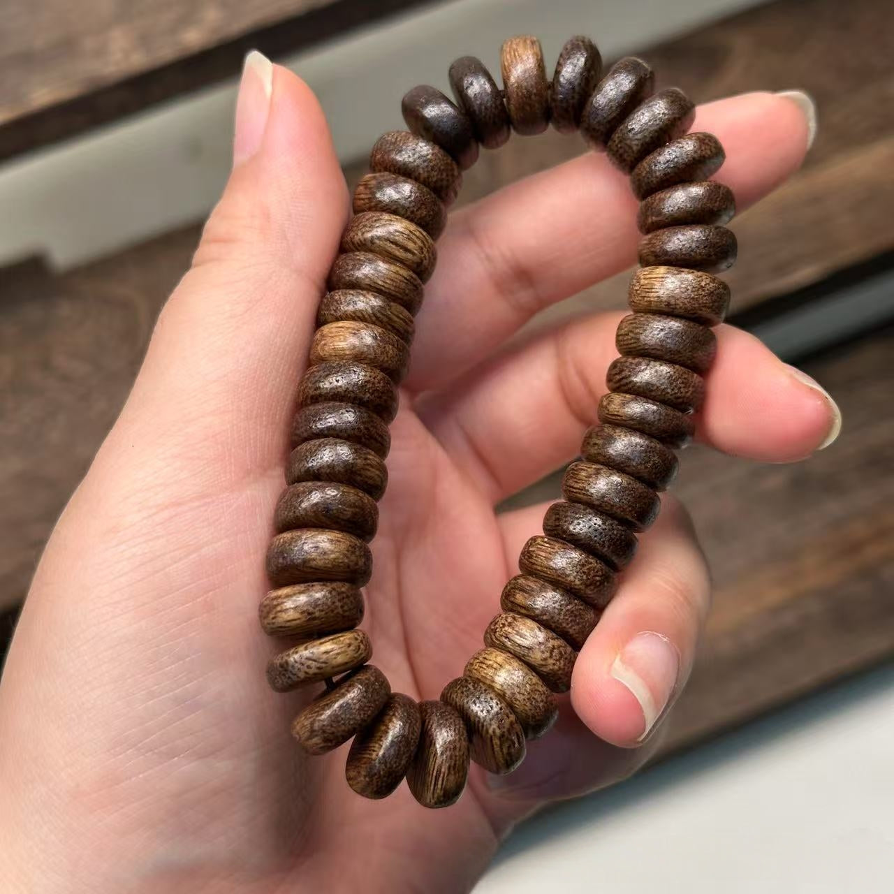 Natural Kalimantan Agarwood Beads - 5*12mm Abacus Shape Bracelet, Authentic Chen Xiang Handmade Jewelry