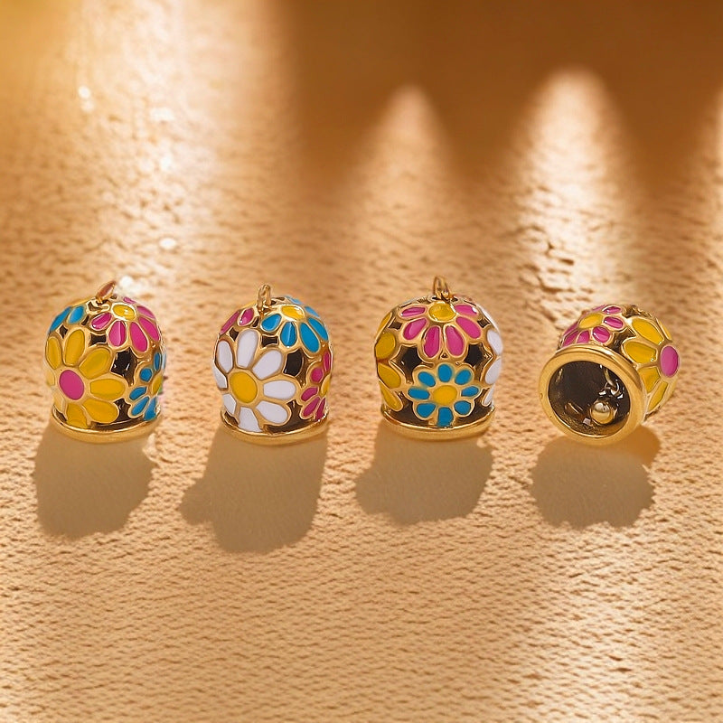 Stainless Steel Enamel Bell Pendants, DIY Jewelry Accessories for Bracelets/Anklets, Ideal for Leather Cord & Red Cord Connections