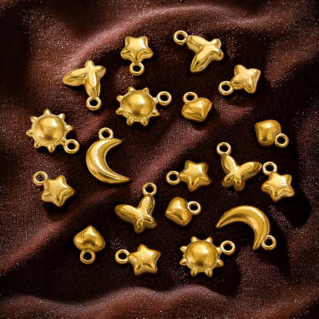 10PCS Stainless Steel Moon & Sun Mini Pendants | Cute Tiny Charms, Ideal Accessories for Necklaces & DIY Jewelry Making