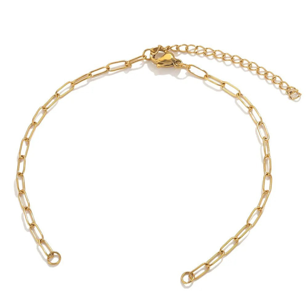 5PCS Real Gold Plated Semi - finished Base Chain for DIY Bracelets - Stainless Steel Long Cross, Adjustable Titanium Steel Accessories