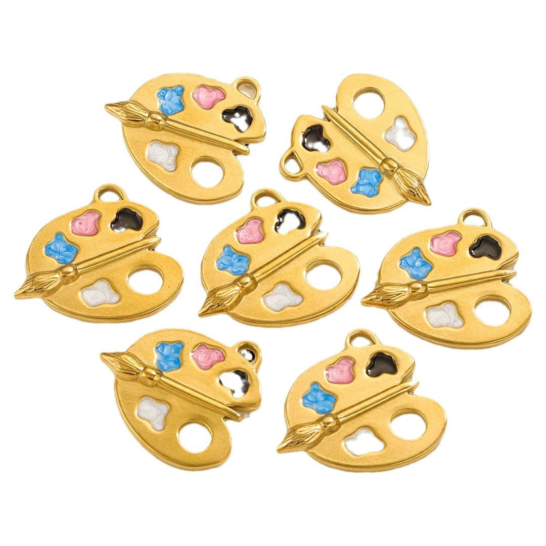 Stainless Steel Colorful Easel Pendant - DIY Necklace Drop - Oil Titanium Steel Enamel Connector Charm, Adorable Accessory