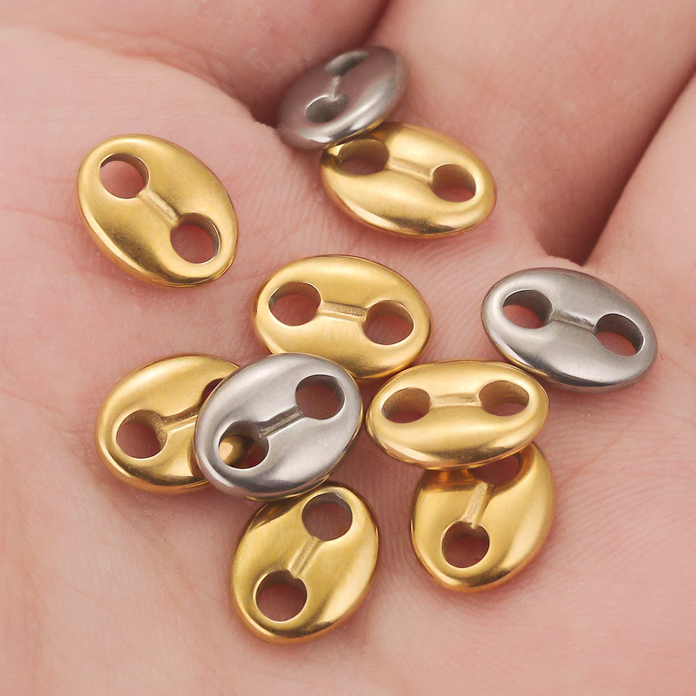 10PCS Stainless Steel Coffee Bean Double Oval Bead Connectors - DIY Jewelry Making Supplies for Necklaces, Bracelets & Crafts