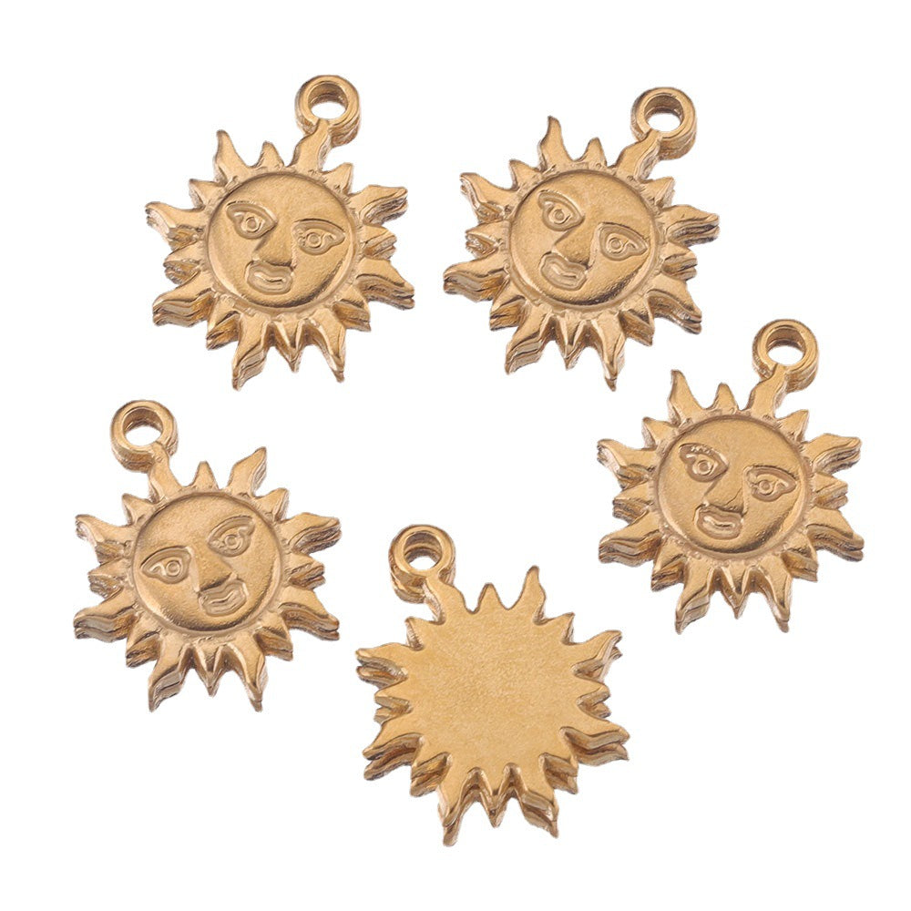 10PCS Whimsical Smile Sun Moon Pendant - Stainless Steel Casting, DIY Accessory for Handmade Necklaces