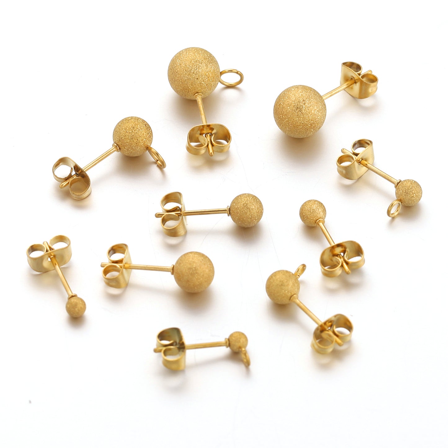 5 Pairs Titanium Steel Dangle Stud Earrings - Stainless Steel Matte Gold - toned Beaded Welded Needles, DIY Handmade Jewelry Supplies