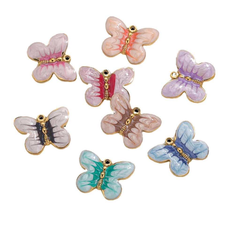 Stainless Steel Cartoon Butterfly Pendants | Enamel Coating & Vacuum Gold-Plated, DIY Accessories for Bags & Handmade Jewelry