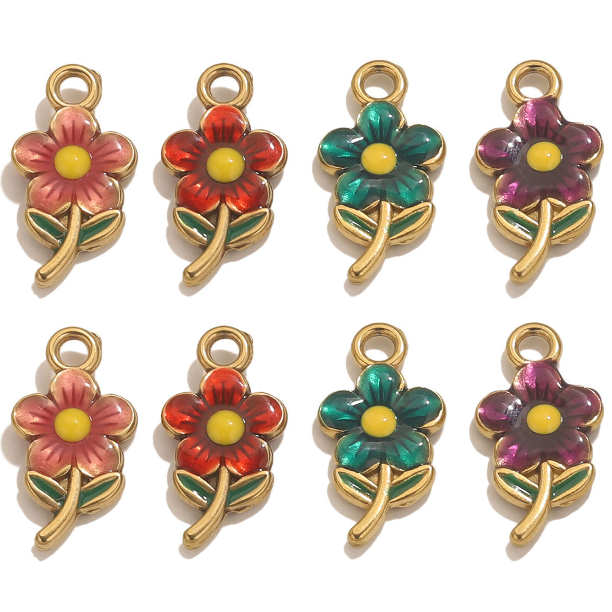 Stainless Steel Cute Flower Charms | Double-Sided Enamel Pendants, DIY Accessories for Bracelets, Necklaces & Earrings