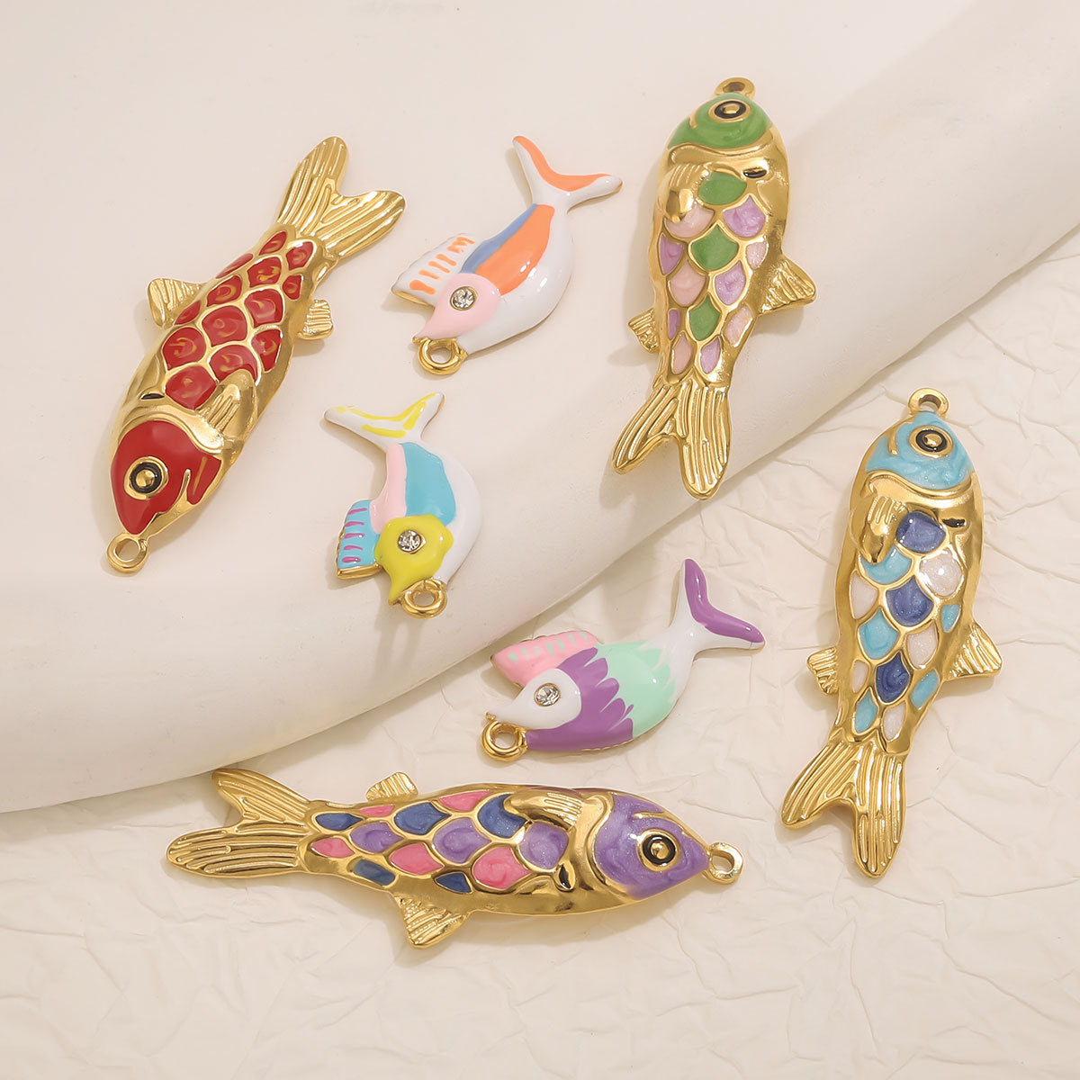 Stainless Steel (Titanium Steel) Colorful Enamel Fish Pendants | DIY Jewelry Accessories, Vibrant Sea Fish Charms for Necklaces & Bracelets