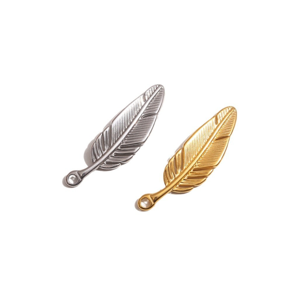 2PCS Delicate Stainless Steel Feather Pendant - Polished Finish | Hypoallergenic Boho Charm
