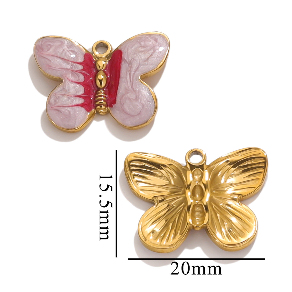 Stainless Steel Cartoon Butterfly Pendants | Enamel Coating & Vacuum Gold-Plated, DIY Accessories for Bags & Handmade Jewelry