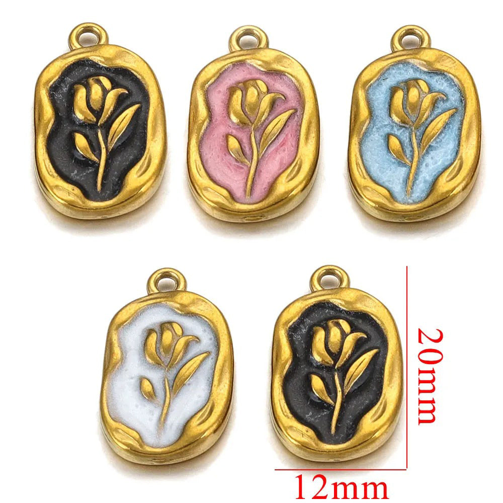 Vintage-Inspired Stainless Steel Rose Pendant - Timeless Flower Charm for DIY Jewelry