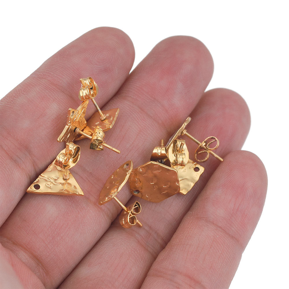 5Pairs Stainless Steel DIY Earring Components - Geometric Textured Blanks & Posts with Holes, Titanium Steel for Earrings