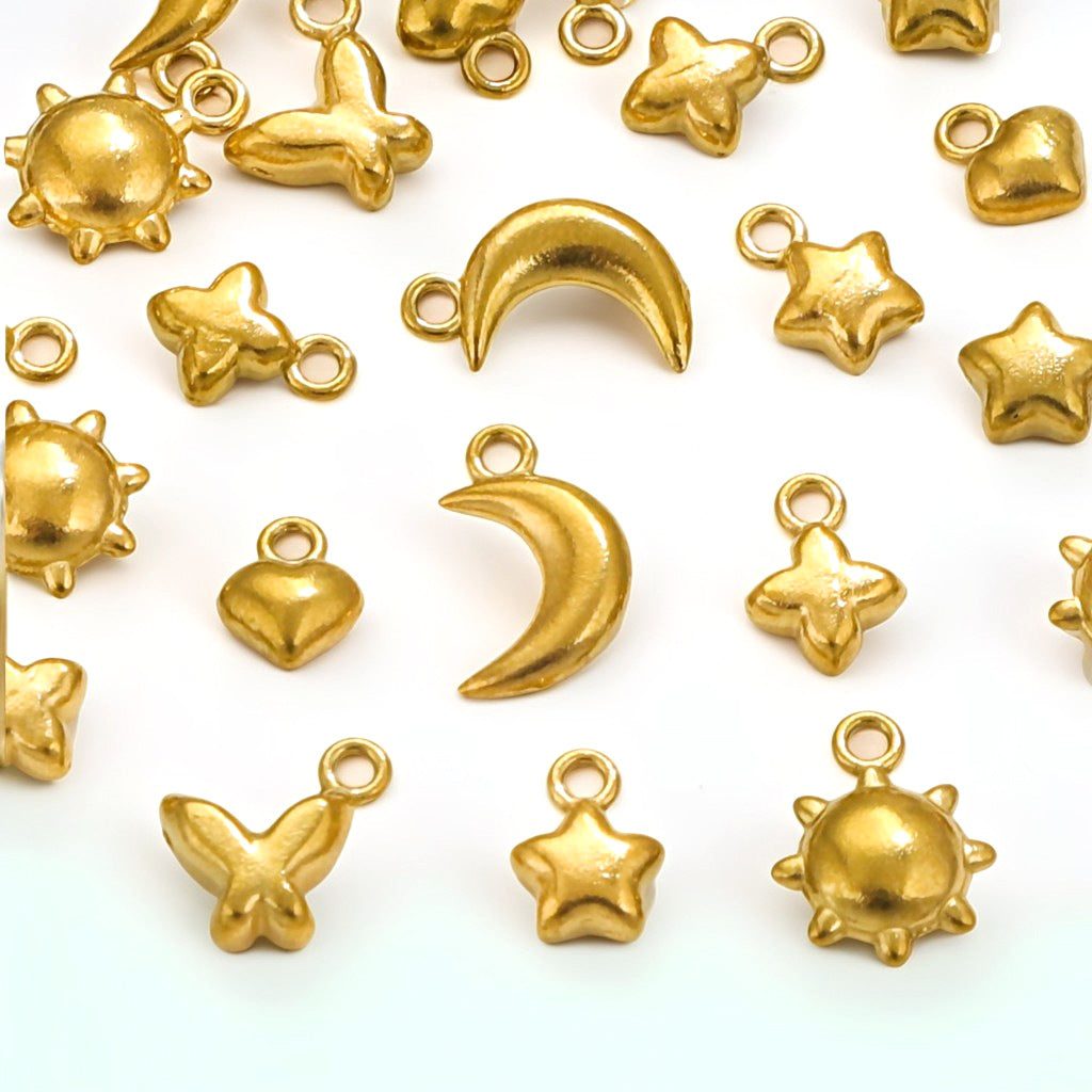 10PCS Stainless Steel Moon & Sun Mini Pendants | Cute Tiny Charms, Ideal Accessories for Necklaces & DIY Jewelry Making