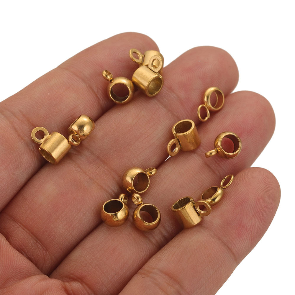 20PCS Stainless Steel Bails Beads Roundelle Barrel Large Hole Hanger Links Connectors with Charm Loop for Snake Chain European Bracelet Pendant, 2~5mm Hole