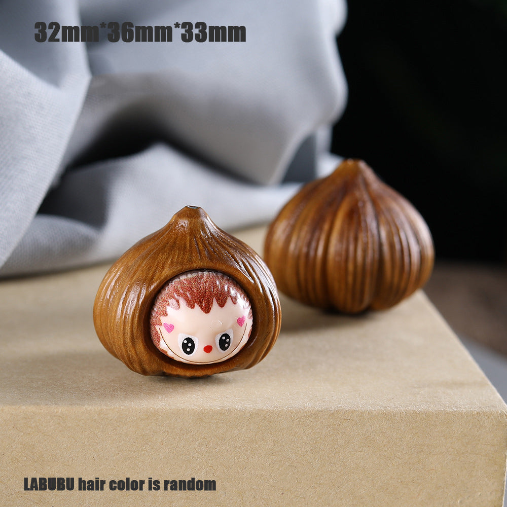 Green Sandalwood Garlic LABUBU Bead, Carved Wooden Charm Pendant, Natural Wood Spacer for DIY Bracelet Necklace Jewelry Making