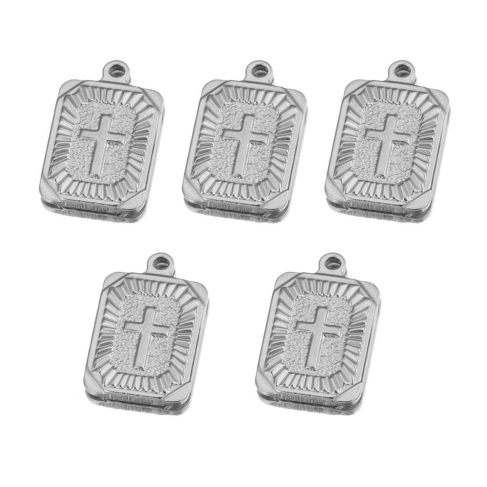 Stainless Steel Rectangular Cross Pendant | Radiating Pattern & Vacuum Plating, DIY Hip Hop Punk Jewelry Charm