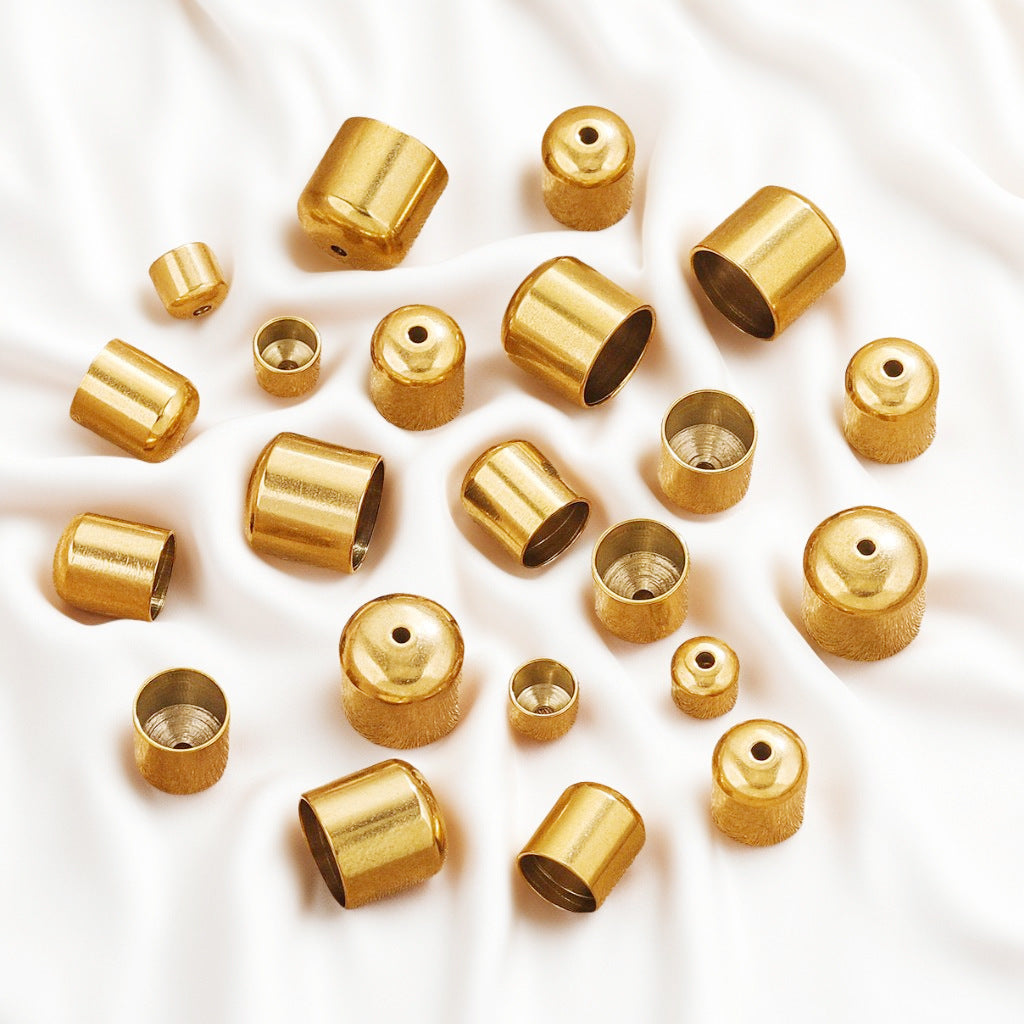 10PCS Stainless Steel End Caps, Round Cord Ends with Hole, Titanium Steel Jewelry Findings, Waterproof DIY Jewelry Making Supplies
