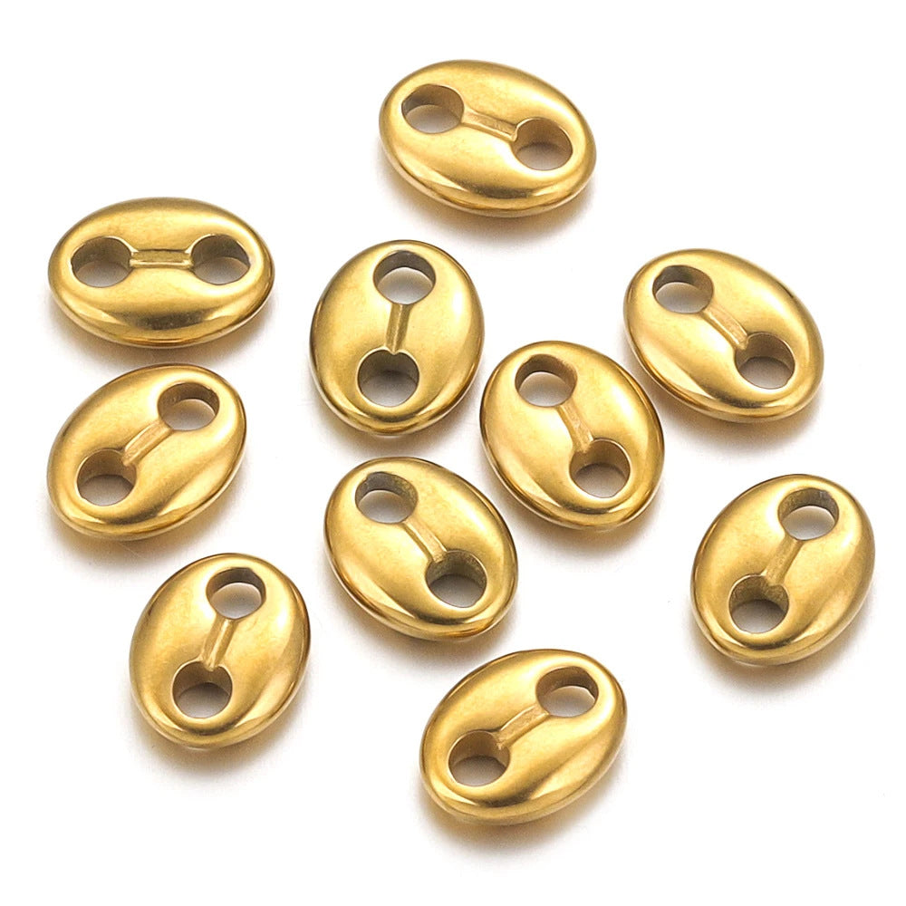 10PCS Stainless Steel Coffee Bean Double Oval Bead Connectors - DIY Jewelry Making Supplies for Necklaces, Bracelets & Crafts