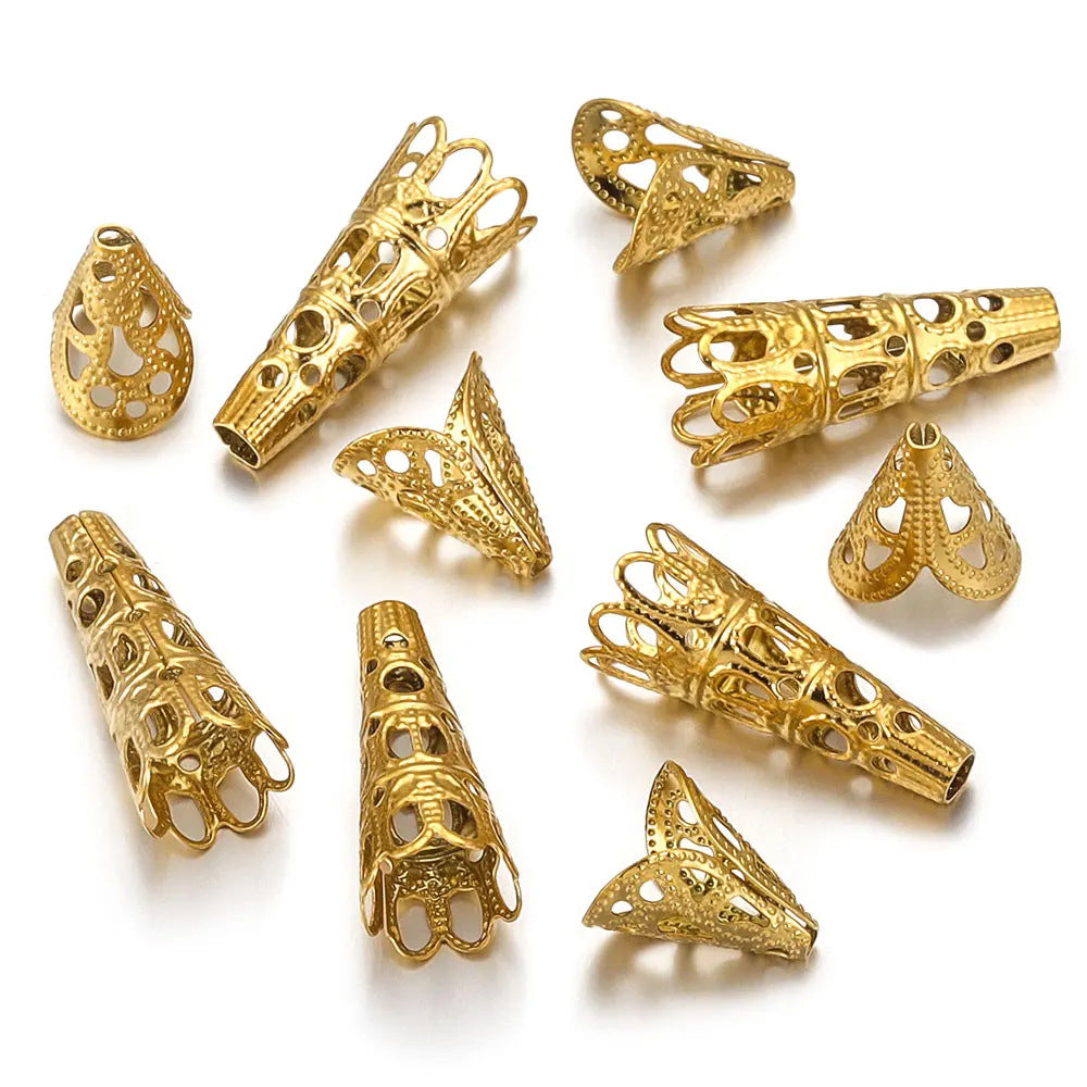 10PCS Stainless Steel Flower Bead End Caps & Washers | Retro Funnel-Shaped Gaskets, DIY Jewelry Supplies for Necklaces & Bracelets