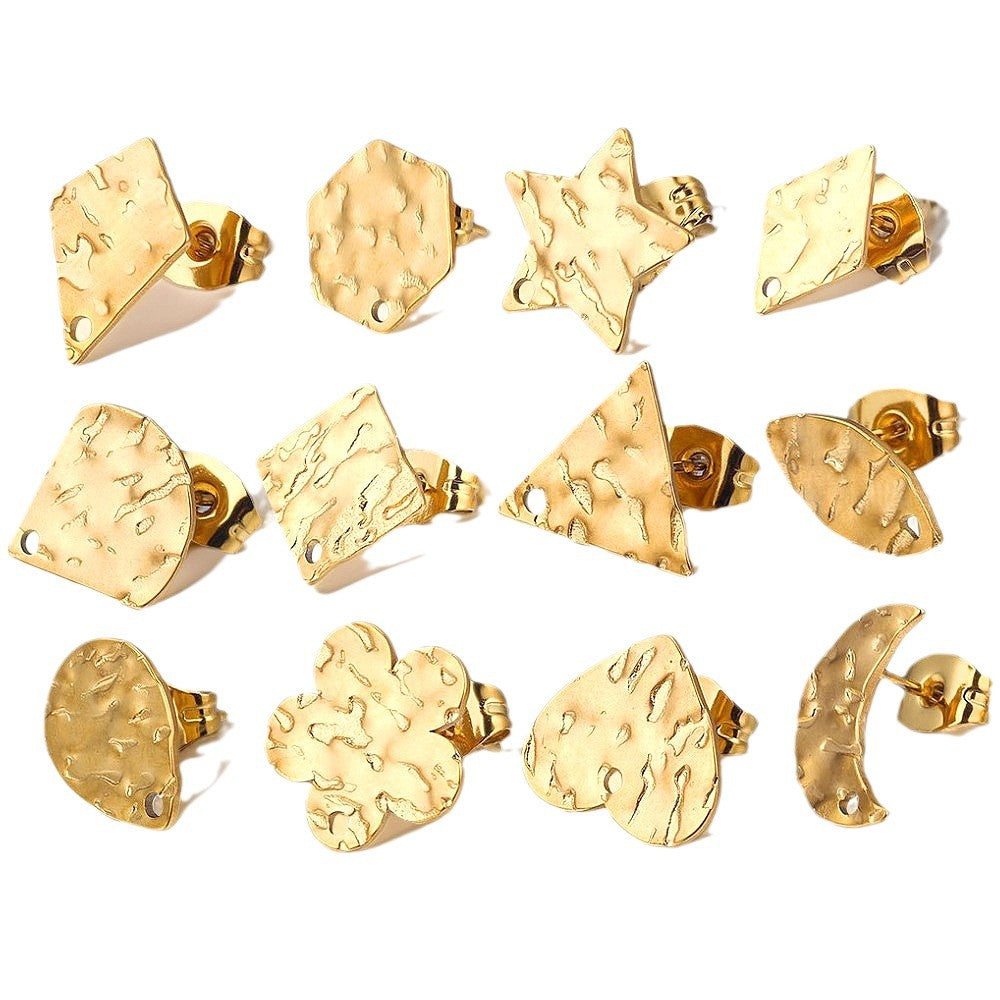 5Pairs Stainless Steel DIY Earring Components - Geometric Textured Blanks & Posts with Holes, Titanium Steel for Earrings