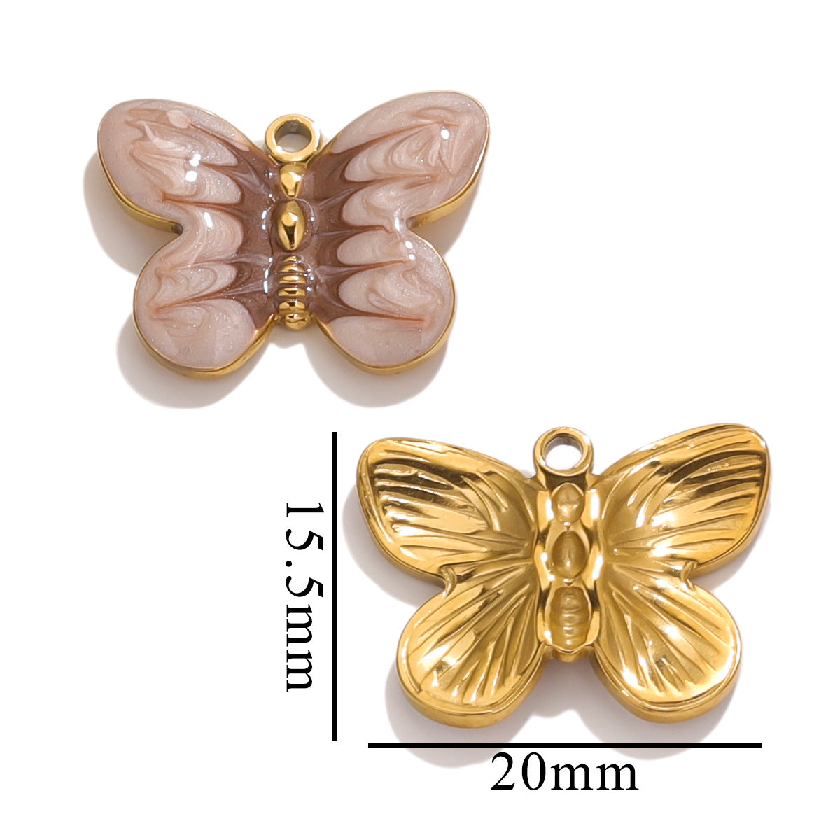 Stainless Steel Cartoon Butterfly Pendants | Enamel Coating & Vacuum Gold-Plated, DIY Accessories for Bags & Handmade Jewelry