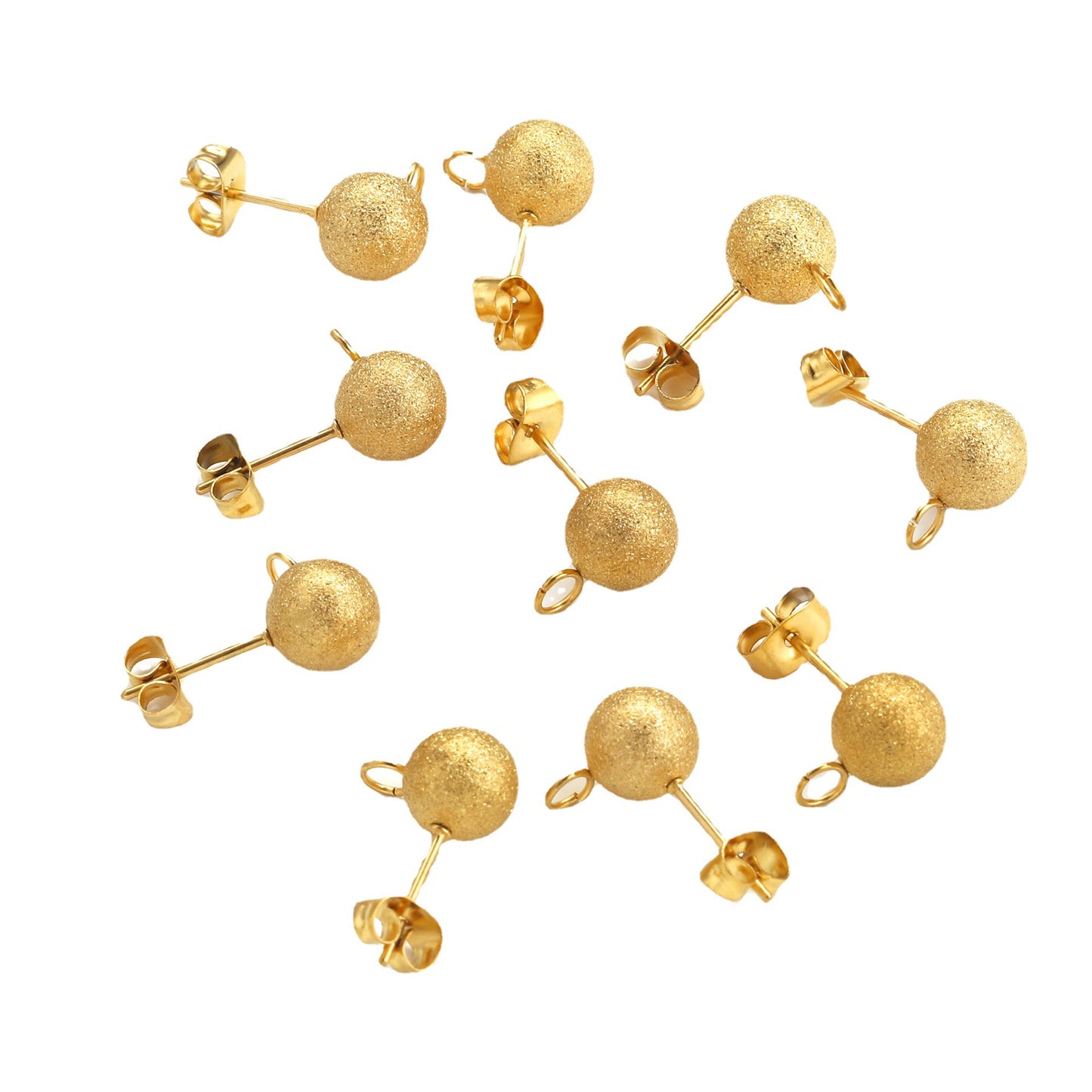 5 Pairs Titanium Steel Dangle Stud Earrings - Stainless Steel Matte Gold - toned Beaded Welded Needles, DIY Handmade Jewelry Supplies