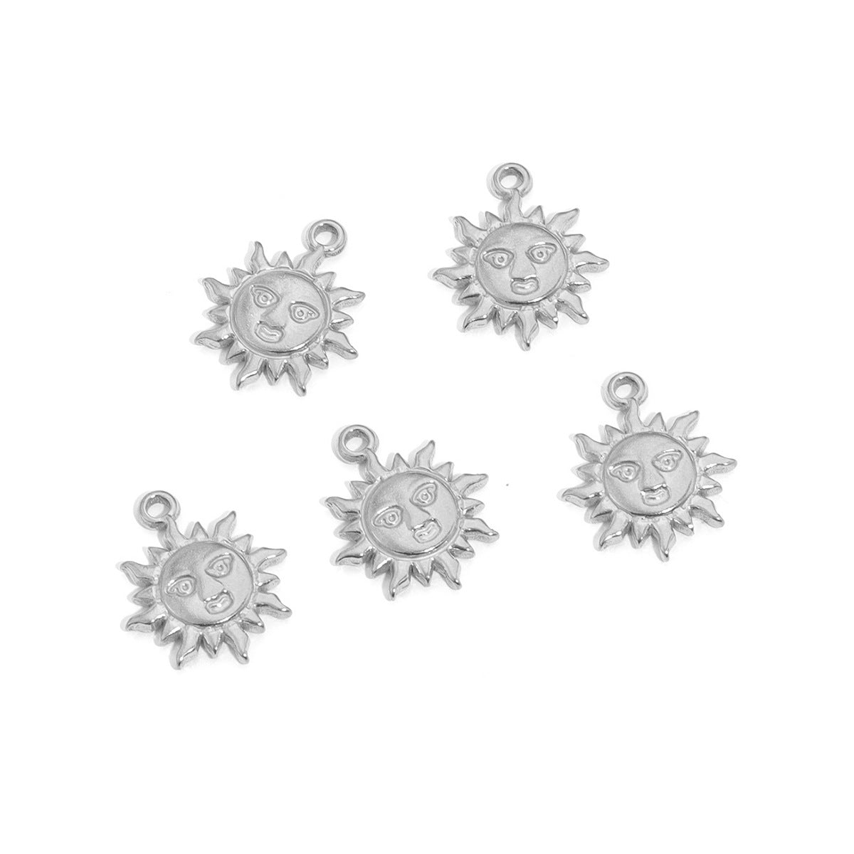 10PCS Whimsical Smile Sun Moon Pendant - Stainless Steel Casting, DIY Accessory for Handmade Necklaces