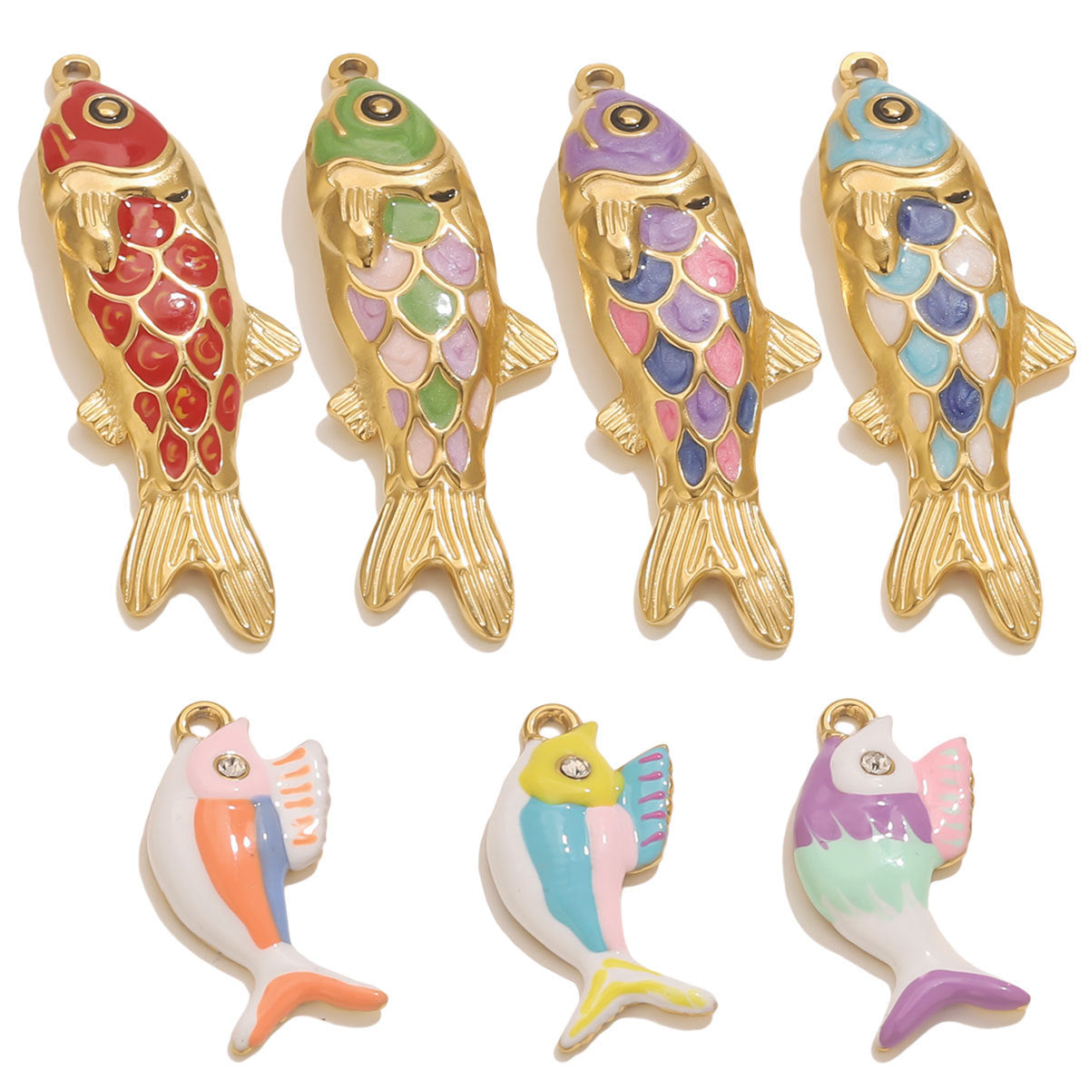 Stainless Steel (Titanium Steel) Colorful Enamel Fish Pendants | DIY Jewelry Accessories, Vibrant Sea Fish Charms for Necklaces & Bracelets
