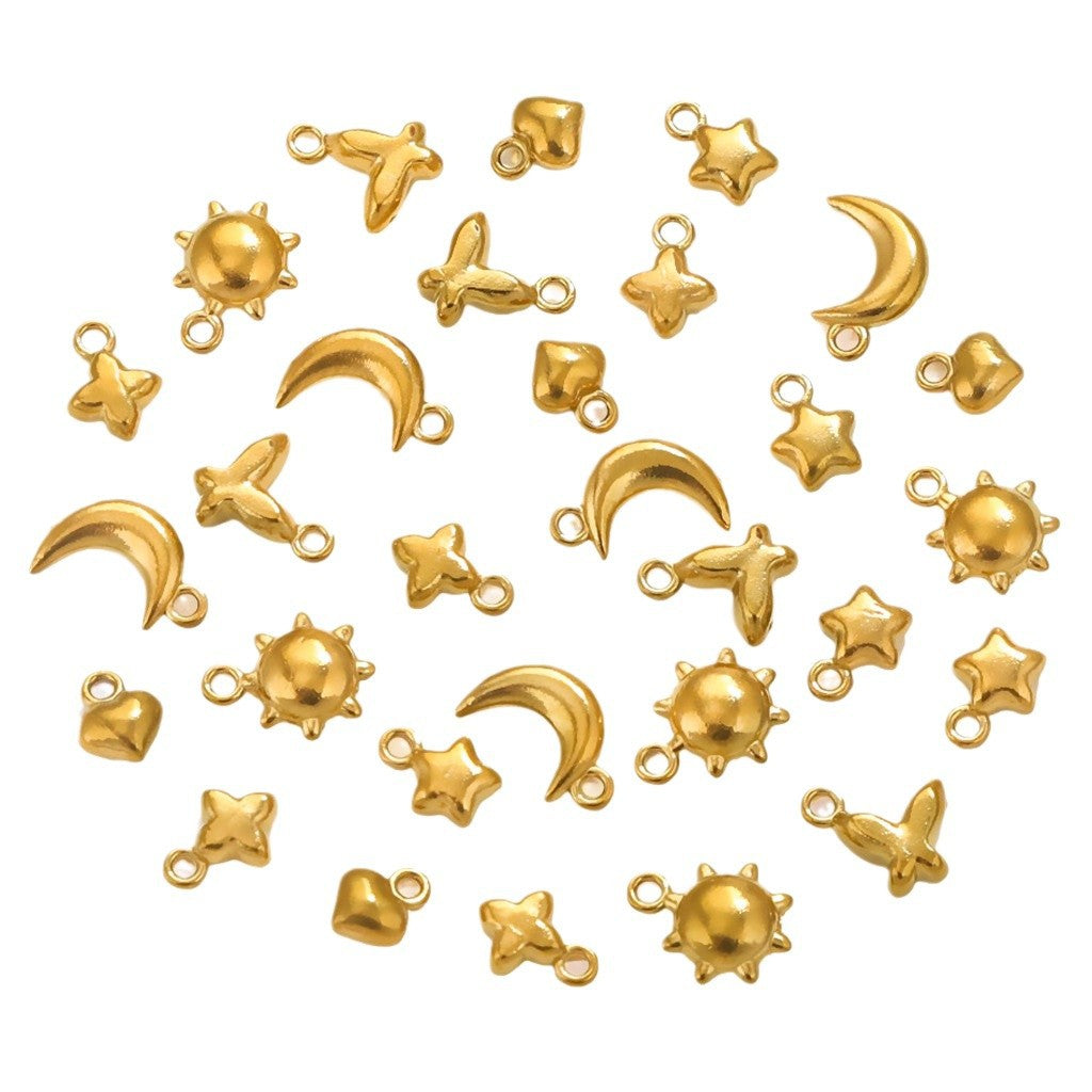 10PCS Stainless Steel Moon & Sun Mini Pendants | Cute Tiny Charms, Ideal Accessories for Necklaces & DIY Jewelry Making