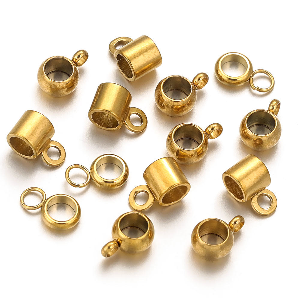20PCS Stainless Steel Bails Beads Roundelle Barrel Large Hole Hanger Links Connectors with Charm Loop for Snake Chain European Bracelet Pendant, 2~5mm Hole