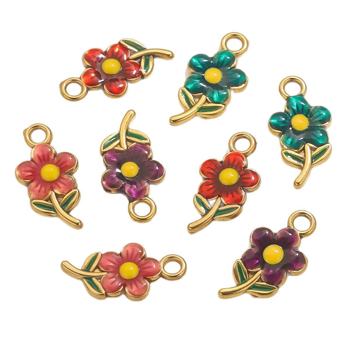 Stainless Steel Cute Flower Charms | Double-Sided Enamel Pendants, DIY Accessories for Bracelets, Necklaces & Earrings