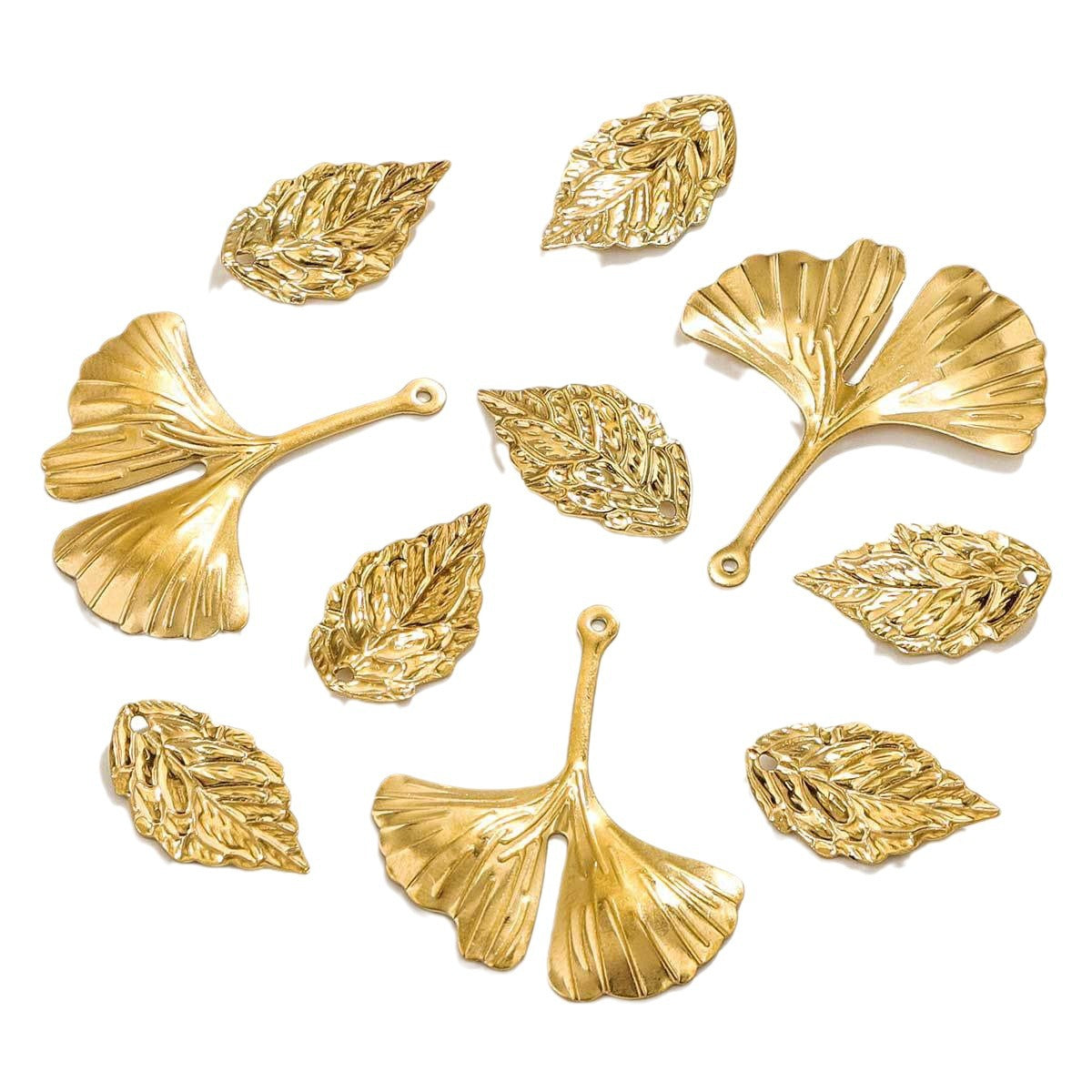 20PCS Stainless Steel Leaf & Ginkgo Leaf Charms - DIY Vintage-Style Earring & Hair Accessory Pendants