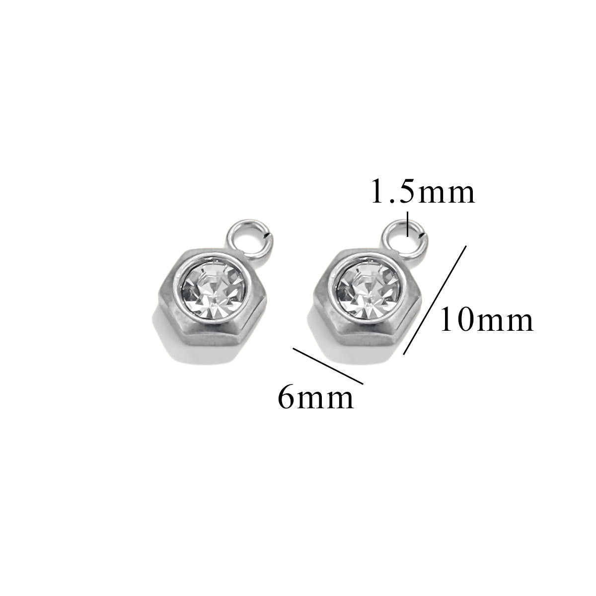 10PCS Stainless Steel Heart/Star/Plum Blossom Pendants | White Zircon Inlays, Tiny Sparkly Charms for DIY Necklaces & Earrings