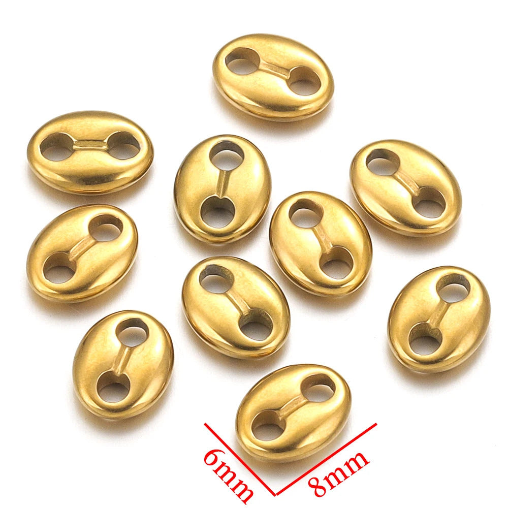 10PCS Stainless Steel Coffee Bean Double Oval Bead Connectors - DIY Jewelry Making Supplies for Necklaces, Bracelets & Crafts