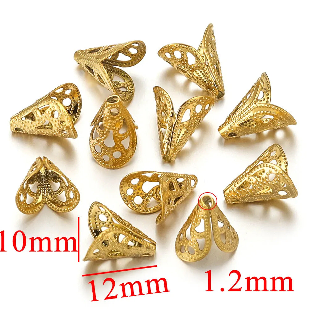10PCS Stainless Steel Flower Bead End Caps & Washers | Retro Funnel-Shaped Gaskets, DIY Jewelry Supplies for Necklaces & Bracelets
