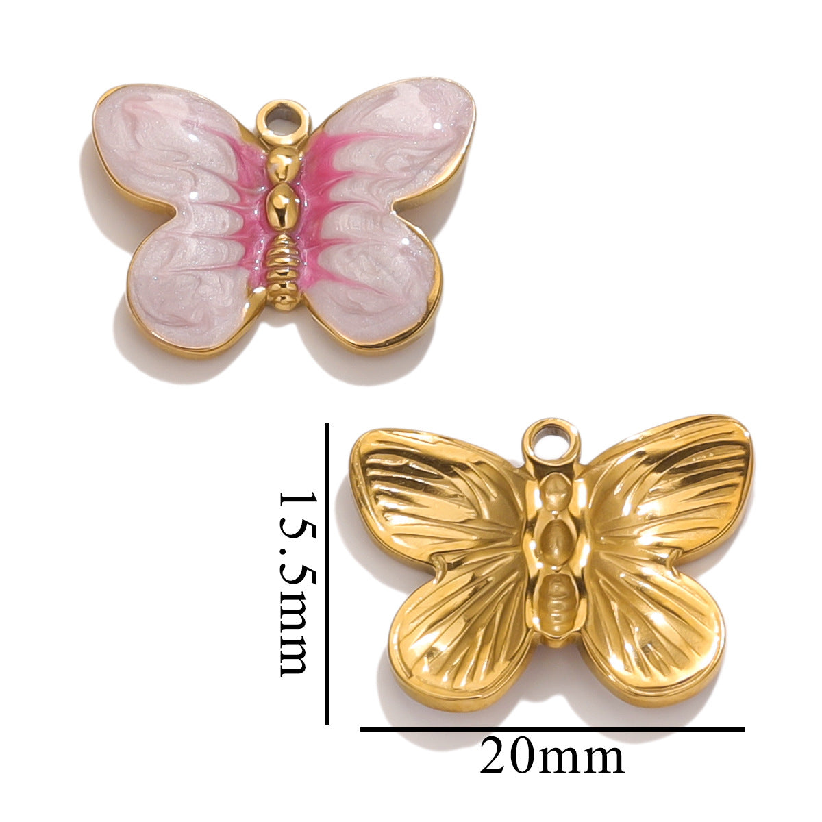 Stainless Steel Cartoon Butterfly Pendants | Enamel Coating & Vacuum Gold-Plated, DIY Accessories for Bags & Handmade Jewelry