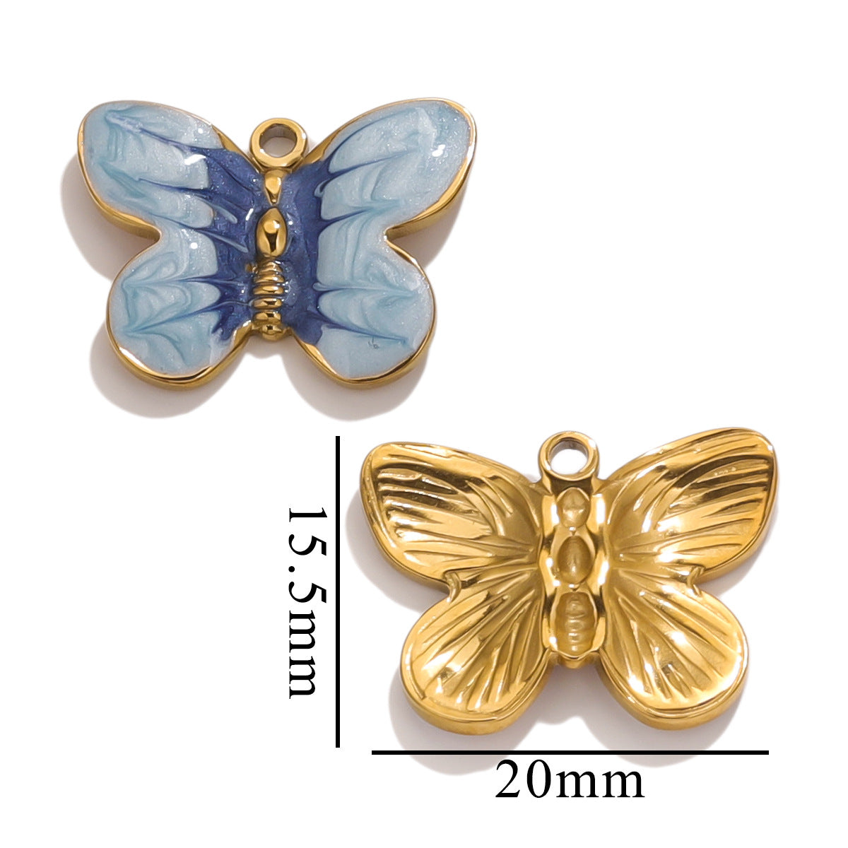 Stainless Steel Cartoon Butterfly Pendants | Enamel Coating & Vacuum Gold-Plated, DIY Accessories for Bags & Handmade Jewelry