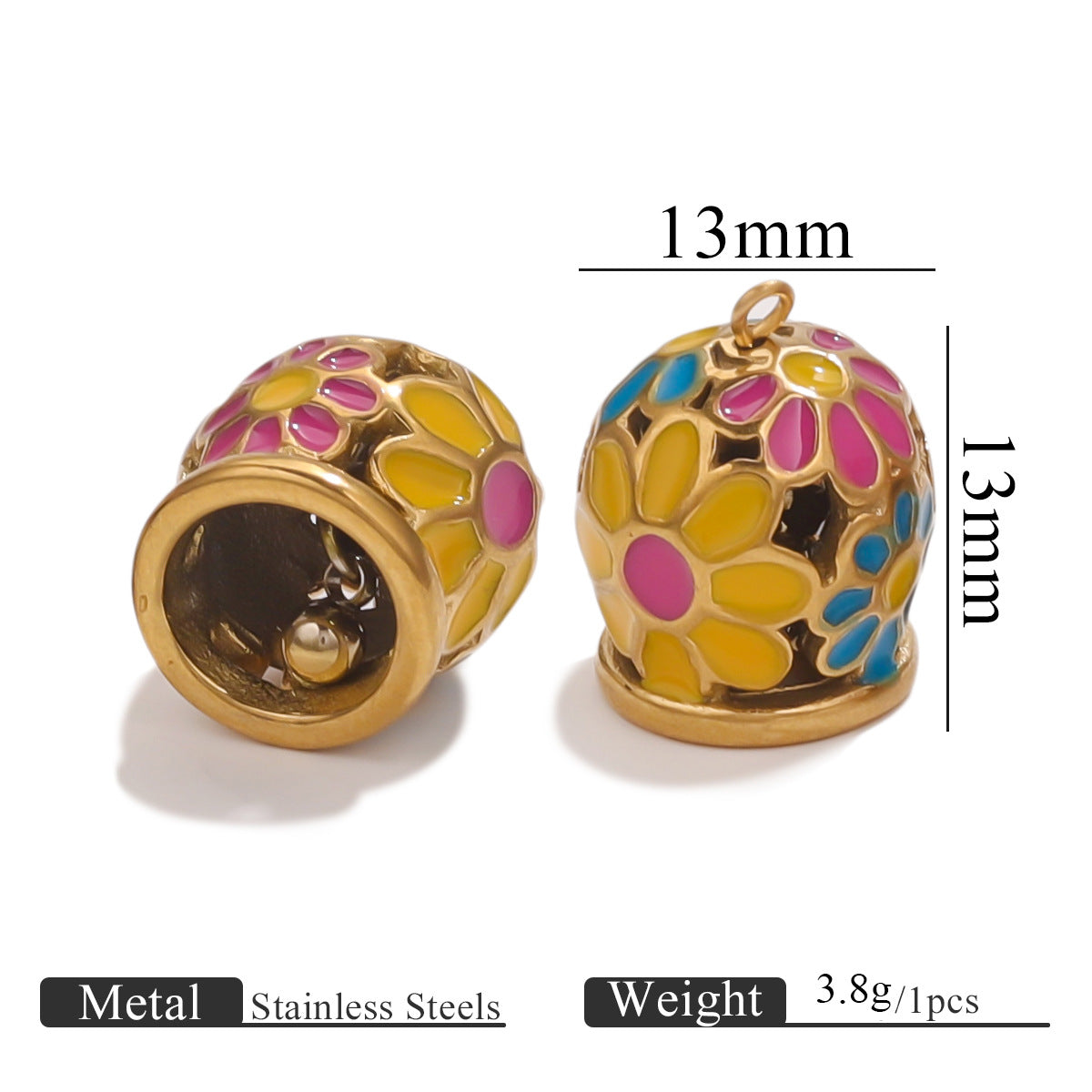 Stainless Steel Enamel Bell Pendants, DIY Jewelry Accessories for Bracelets/Anklets, Ideal for Leather Cord & Red Cord Connections