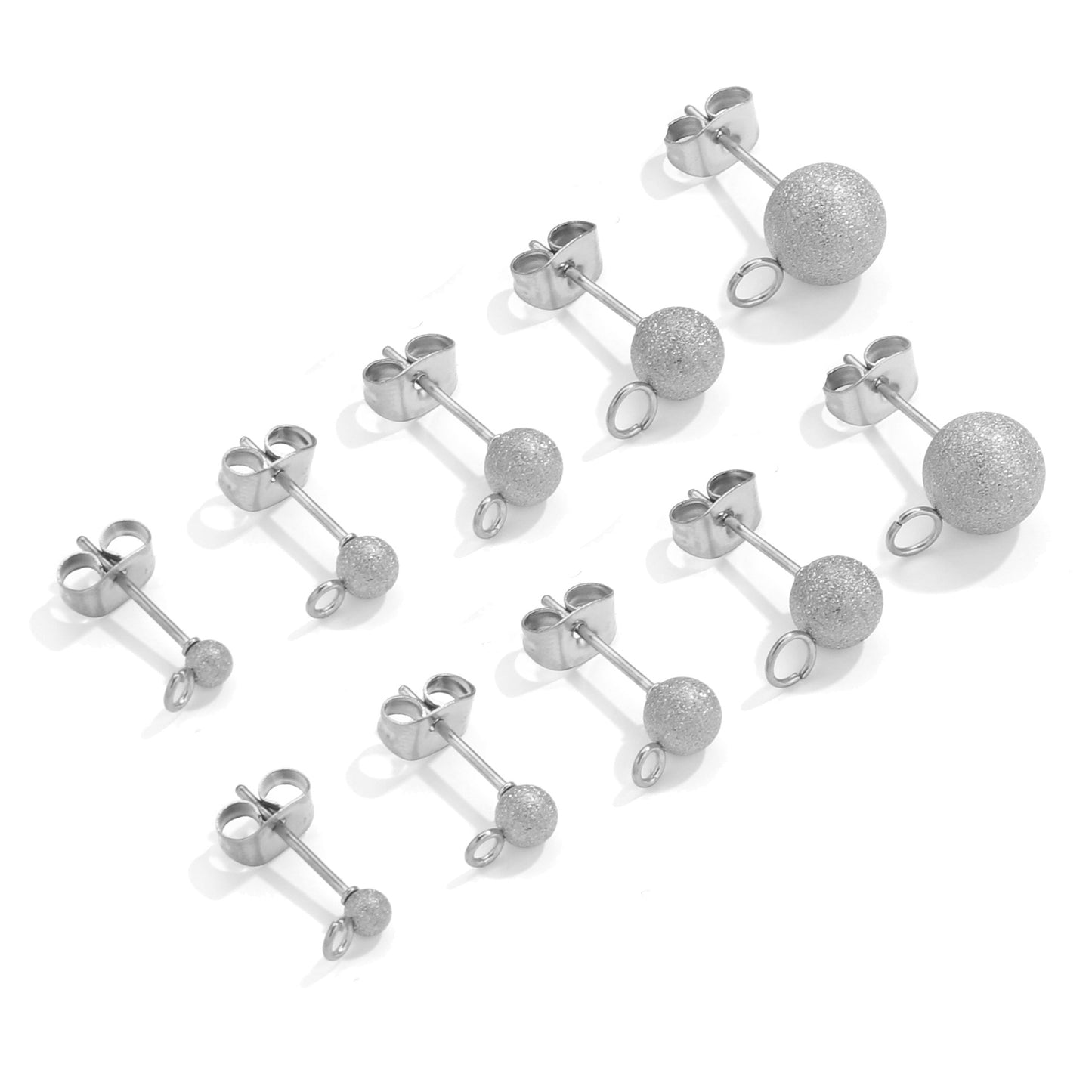 5 Pairs Titanium Steel Dangle Stud Earrings - Stainless Steel Matte Gold - toned Beaded Welded Needles, DIY Handmade Jewelry Supplies