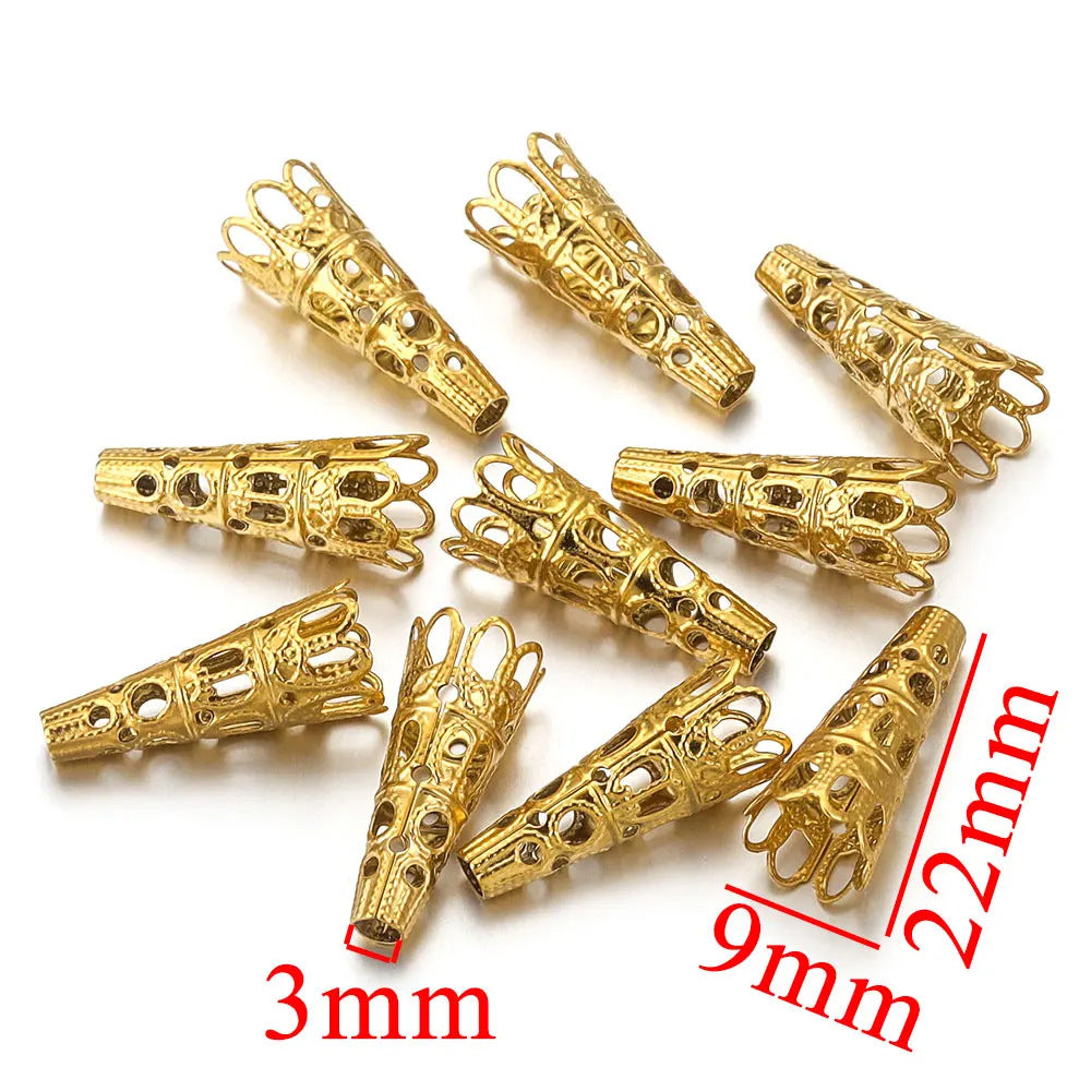 10PCS Stainless Steel Flower Bead End Caps & Washers | Retro Funnel-Shaped Gaskets, DIY Jewelry Supplies for Necklaces & Bracelets