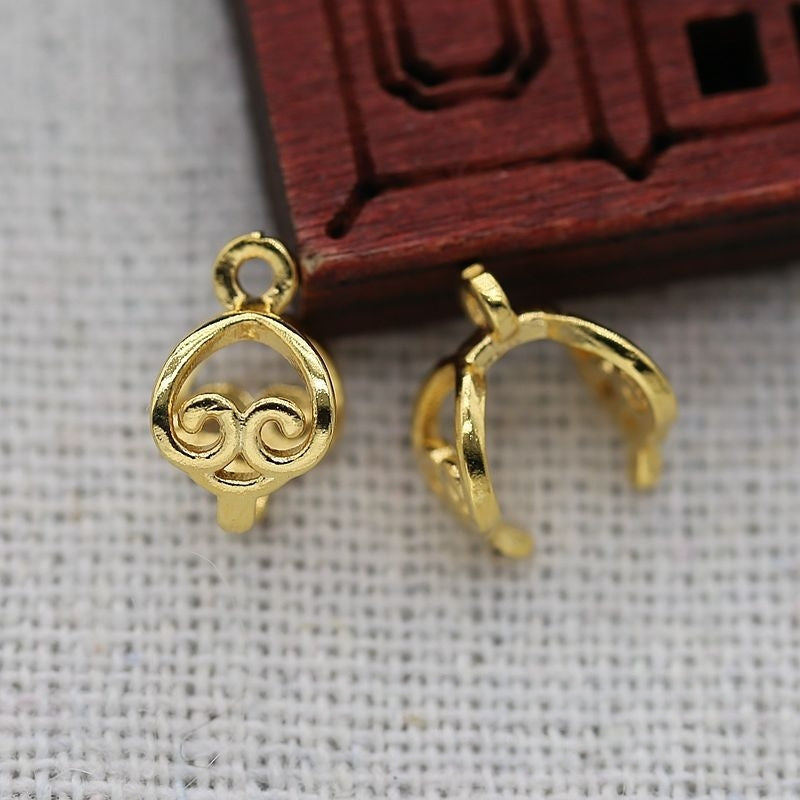 4PCS 11x6.5mm 24K Gold Plated Brass Ruyi Donut Bail | Lucky Jade Pendant Connector for DIY Jewelry Making