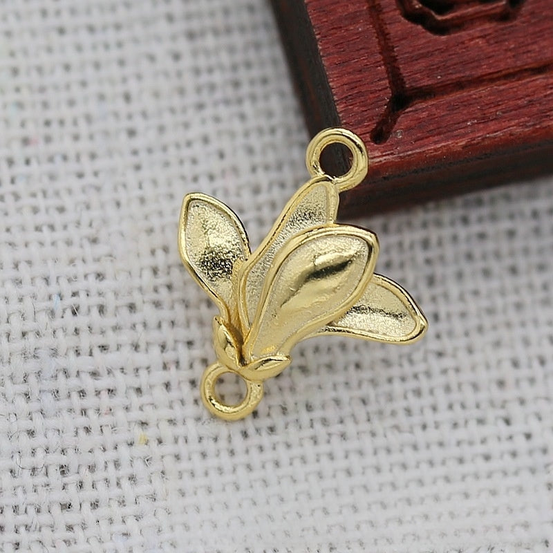 2PCS 14x12mm 24K Gold Plated Lily of the Valley Connector | DIY Brass Flower Bud Link for Earrings & Hairpins | Jewelry Findings