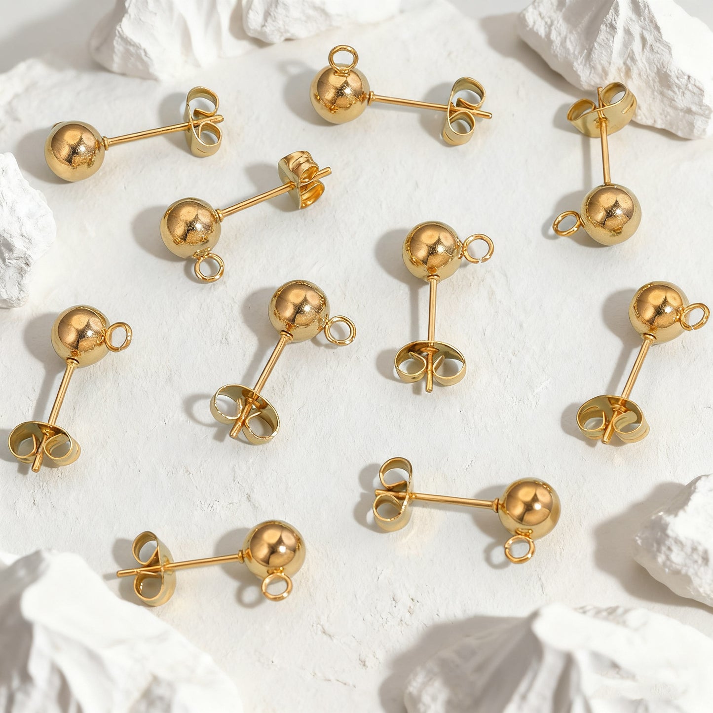 10Pairs Stainless Steel Ball Post Earring Stud, Earrings-Posts Stud Round Balls-Earrings Stainless Steel Silver Ball-Posts with Loops for DIY Crafts Making