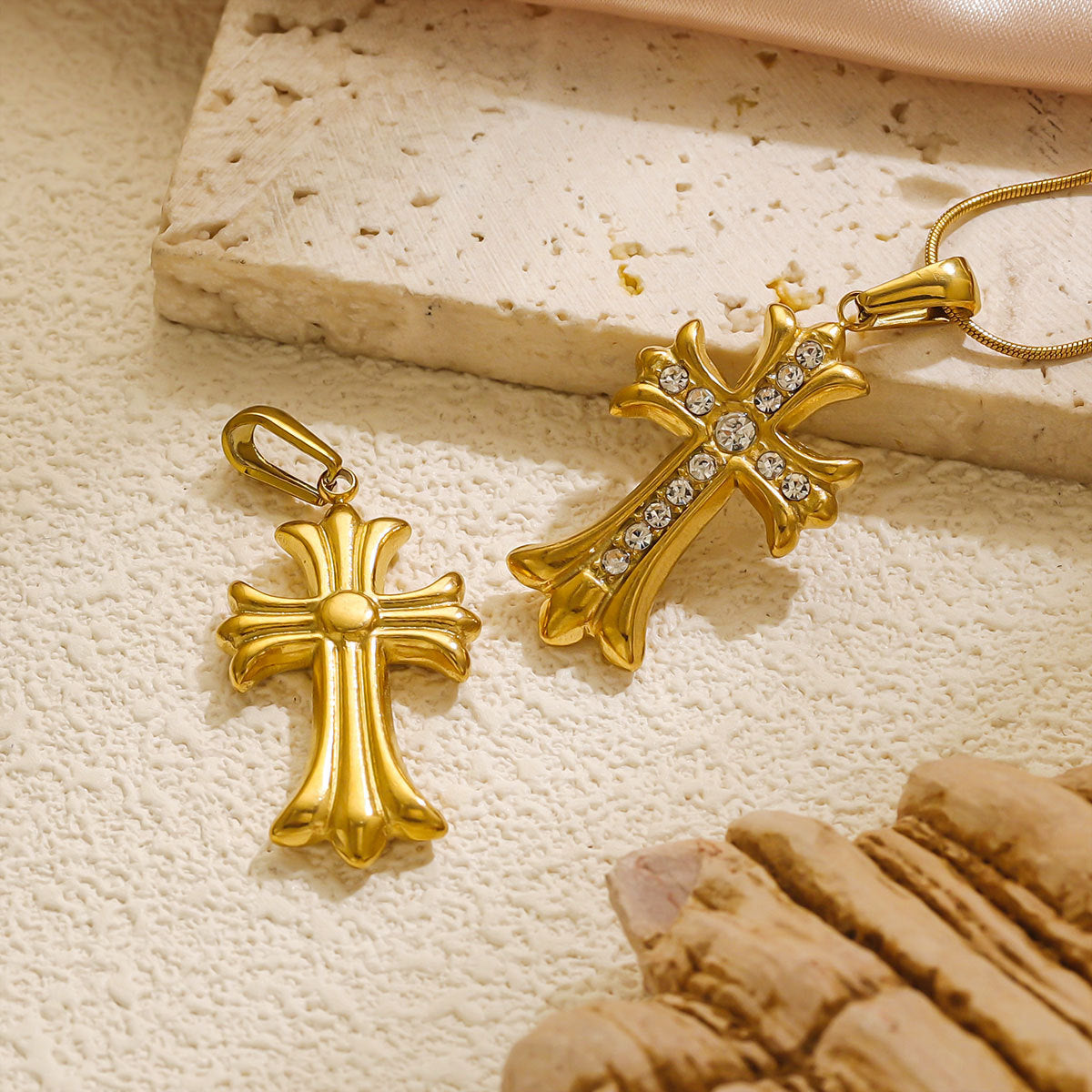 18K Gold Plated Stainless Steel Cross Pendant for Bracelets & Necklaces